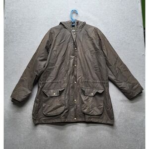 VINTAGE L.L. Bean Women Jacket L Olive  Canvas Utility Plaid Wool Lined 90s